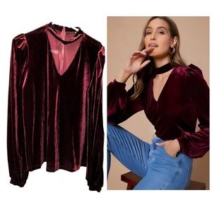 SHEIN Keyhole neck Lantern Sleeve Velvet Top size L